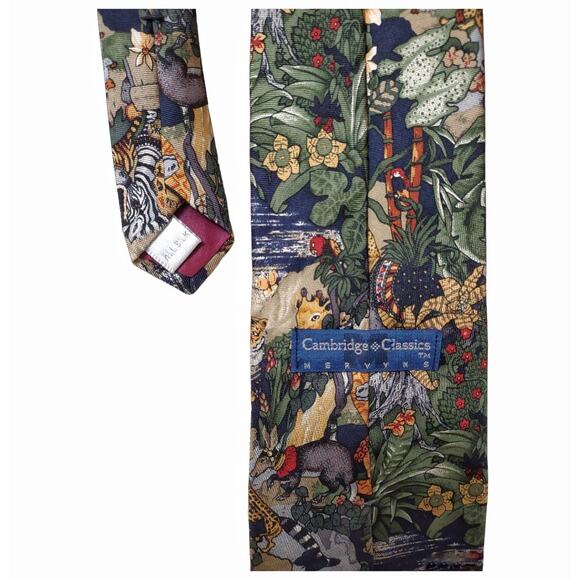 CAMBRIDGE CLASSICS Men's Silk Tie Exotic Forest Animal Print Men's Accessories - Picture 6 of 6
